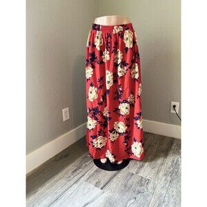 BOOHOO Maxi STRETCH WAIST Skirt Size 16 Red Floral Gypsy Boho Festival NWT #196
